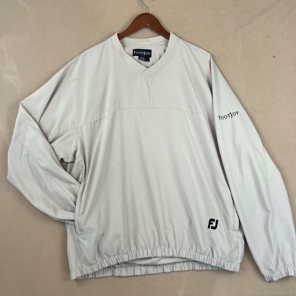 Footjoy Golf Jacket Mens Large Tan Windbreaker Adult Long Sleeve Pullover V Neck